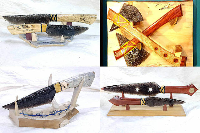 Bob Williams turns obsidian into display knives and tomahawks. (Photo provided)