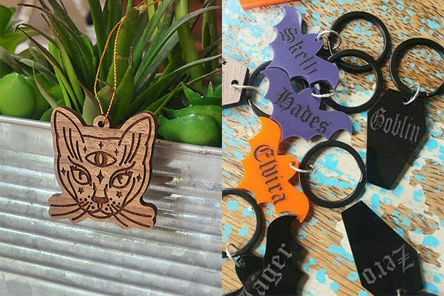 Grace Martell calls her style alternative goth. On the left is her Third Eye Kitty ornament and on the right are her custom pet tags. (Photo provided)