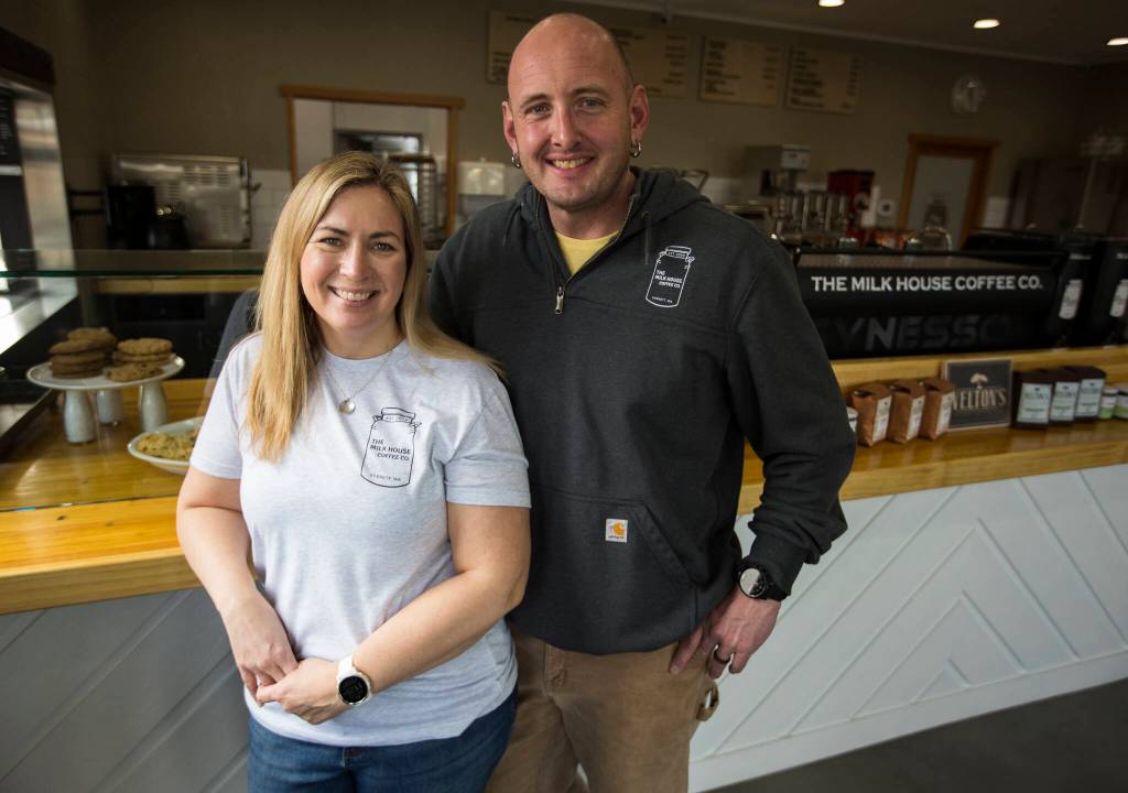 Heather and Michael Wallace, owners of the Milk House Coffee Co. on Thursday, March 25, 2021 in Everett, Wa. (Olivia Vanni / The Herald)