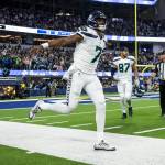 Seahawks quarterback Geno Smith reacts after a touchdown during a game against the Rams this past Sunday in Inglewood, Calif. (AP Photo/Kyusung Gong)