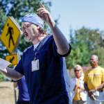 Registered nurse Trevor Gjendem addresses a gathering a hospital staff members, supporters and elected officials in Everett in August. (Kevin Clark / The Herald file photo)