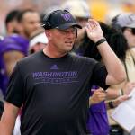 Washington head coach Kalen DeBoer paces the sideline during the first half of a game against Arizona State on Oct. 8 in Tempe, Ariz. (AP Photo/Ross D. Franklin)