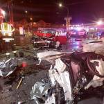 Four people were injured Saturday night in a three-vehicle crash on Evergreen Way near Pecks Drive in Everett. (Everett Fire Department)