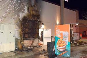 A fire damaged the rear of a commercial building early Tuesday morning at 8417 Evergreen Way in Everett. (Everett Fire Department)