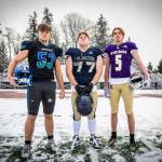 The Heralds All-Area first-team defense defensive line group, from left to right: Shorewood senior Hunter Tibodeau, Arlington senior Wyatt Tilton, Lake Stevens senior Cole Becker. Not pictured: Marysville Pilchuck senior Christian Van Natta. (Olivia Vanni / The Herald)