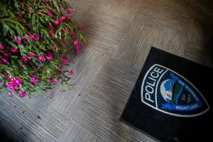 Gary, the blooming cactus, inside the entrance to the Mountlake Terrace Police Department on Wednesday, Dec. 14, 2022 in Mountlake Terrace, Washington. (Olivia Vanni / The Herald)