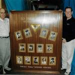 Ed Morrow, left, and Larry ODonnell present a plaque honoring veterans. (Courtesy of Larry ODonnell)