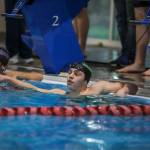 Jacksons Ethan Georgiev catches his breath after winning the fourth heat of the 500 yard freestyle race during the Jackson vs. Kamiak boys swim and dive meet at West Coast Aquatics in Mill Creek, Washington on Tuesday Jan. 10, 2023. (Annie Barker / The Herald)