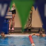 Jacksons Ethan Chen-Park, left, and Kamiaks Jack Fast, right, react after placing first and second in the fifth heat of the 50 yard freestyle race during the Jackson vs. Kamiak boys swim and dive meet at West Coast Aquatics in Mill Creek, Washington on Tuesday Jan. 10, 2023. (Annie Barker / The Herald)