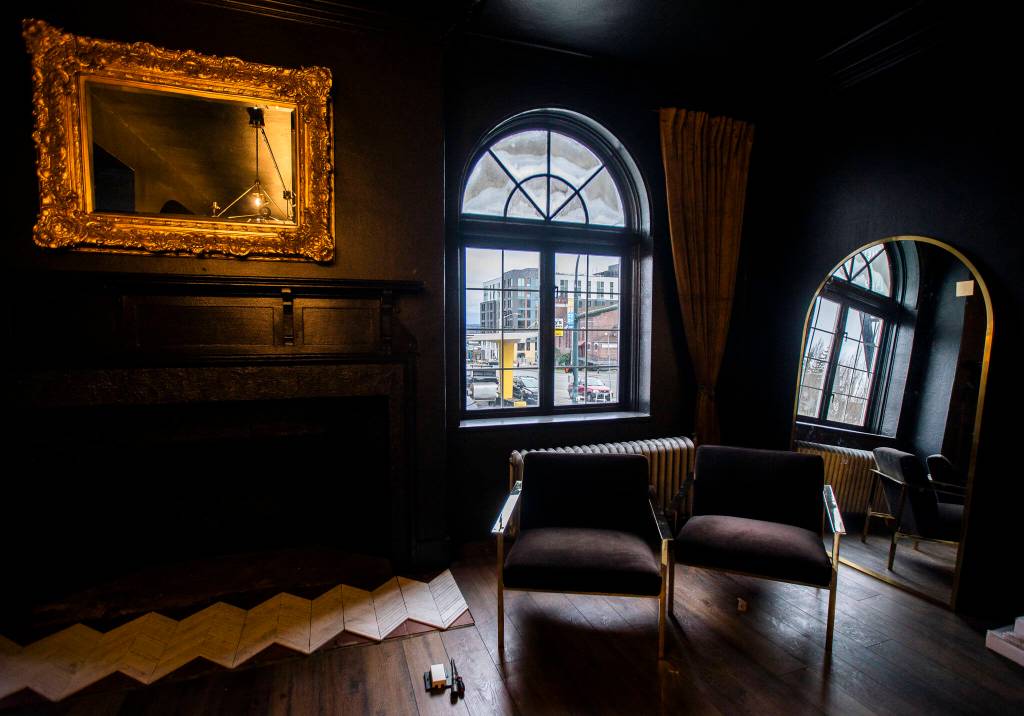 Inside the soon to be green room at Kings Hall on Jan. 17, in Everett. (Olivia Vanni / The Herald)