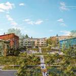 A rendering of the 1,500-unit Park District mixed-income and mixed-use housing development proposed by the Everett Housing Authority in north Everett shows its tiered layout with shorter buildings on the propertys exterior and taller ones in the interior. (Everett Housing Authority)