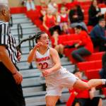 Snohomishs Jada Andreson nearly saves a ball from going out of bounds against Stanwood on Friday, Jan. 13, 2023, at Snohomish High School in Snohomish, Washington. (Ryan Berry / The Herald)
