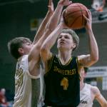 Arlingtons Anthony Najera attempts a layup during the game against Arlington on Thursday, Jan. 19, 2023 in Arlington, Washington. (Olivia Vanni / The Herald)