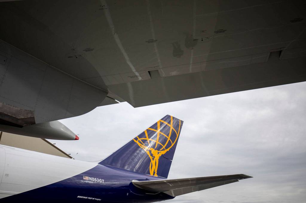 People wander and admire the final 747 airplane during a celebration on Tuesday, in Everett. (Annie Barker / The Herald)