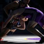 Lake Stevens Bryant Butler and Glacier Peaks Kaleb Owens wrestle during the 182 pound weight class match at Lake Stevens High School on Thursday Jan. 26, 2023. (Annie Barker / The Herald)