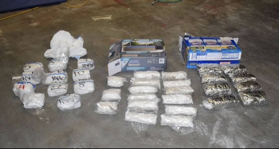 The drugs seized from a Clorox box and an air mattress box in the car of a courier in November 2020. (U.S. Attorneys Office)