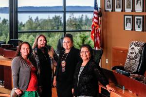 From left, four of seven members making up the Tulalip Tribes board of directors are Theresa Sheldon,Teri Gobin, Bonnie Juneau and Board Chairwoman, Marie Zackuse. (Dan Bates / The Herald)