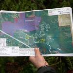 A map shows the Middle May timber sale, marked with white diagonal stripes, in the Reiter Foothills on Jan. 26, outside Gold Bar. (Ryan Berry / The Herald)