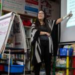 Maricel Pe Samaniego teaches English at Liberty Elementary School on Jan. 30, in Marysville. Marysville schools partners with EvCC to offer free English classes to parents of multi-lingual students. (Annie Barker / The Herald)