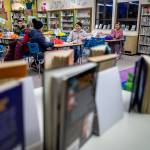 Maricel Pe Samaniego, right, teaches English at Liberty Elementary School on Jan. 30, in Marysville. Marysville schools partners with EvCC to offer free English classes to parents of multi-lingual students. (Annie Barker / The Herald)