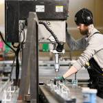 A Pallet shelter employee works in the manufacturing facility on Monday in Everett. (Courtesy of Pallet)