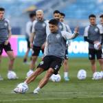 Fredy Montero of Seattle Sounders FC attends a training session in Tangier, Morocco, Friday, Feb. 3, 2023, ahead of the team's quarterfinal Club World Cup soccer match against Egypt's Al Ahly FC. (AP Photo)