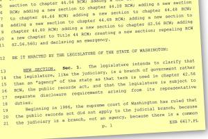 Senate Bill 6617, which would largely exempt the Legislature from the provisions of the state Public Records Act.