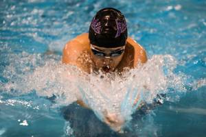 Kamiak’s Tsuyoshi Kameda wins the 200 yard IM during the Jackson vs. Kamiak boys swim and dive meet at West Coast Aquatics in Mill Creek, Washington on Tuesday Jan. 10, 2023. (Annie Barker / The Herald)