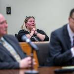 An attendee reacts during Brandon Whites resentencing hearing at the Snohomish County Courthouse on Friday, Feb. 24 in Everett. (Annie Barker / The Herald)