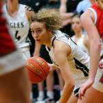 Arlingtons Samara Morrow looks to cut to the basket against Stanwood on Jan. 25 in Arlington. (Ryan Berry / The Herald)