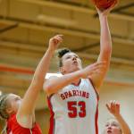 Stanwoods Vivienne Berrett sinks a close range shot in a win over Snohomish on Tuesday, Feb. 14, 2023, at Marysville Pilchuck High School in Marysville, Washington. (Ryan Berry / The Herald)