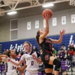 Mount Sis Grace Turley (3) shoots the ball during a game between Lake Stevens and Mount Si at Lake Washington High School in Kirkland, Washington on Thursday, Feb. 16, 2023. Mount Si moves on in the bracket. (Annie Barker / The Herald)