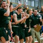 The Marysville-Getchell bench reacts to a last minute shot during the game against Mount Vernon on Friday, Feb. 17, 2023 in Everett, Washington. (Olivia Vanni / The Herald)