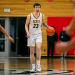 Shorecrests Parker Baumann calls out a play during the game against Everett on Friday, Feb. 17, 2023 in Everett, Washington. (Olivia Vanni / The Herald)
