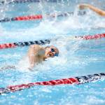Glacier Peak junior Brendan Gaffney swims in the 200 yard freestyle consolation race at the 4A WIAA Boys High School Swim and Dive Championships on Friday, Feb. 18, 2023, at the Weyerhaeuser King County Aquatic Center in Federal Way, Washington. (Ryan Berry / The Herald)