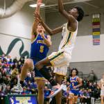 Shorecrests Adarrius Hilliard makes a layup during the game against Stadium on Tuesday, Feb. 21, 2023 in Shoreline, Washington. (Olivia Vanni / The Herald)