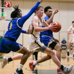 Shorecrests Anthony Najera drives to the hoop during the game against Stadium on Tuesday, Feb. 21, 2023 in Shoreline, Washington. (Olivia Vanni / The Herald)