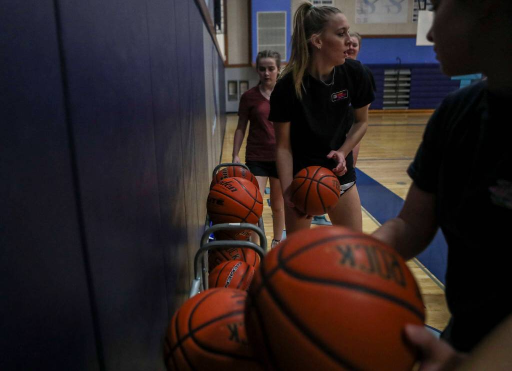 Sultan players run drills during a girls basketball practice at Sultan High School on Thursday. (Annie Barker / The Herald)
