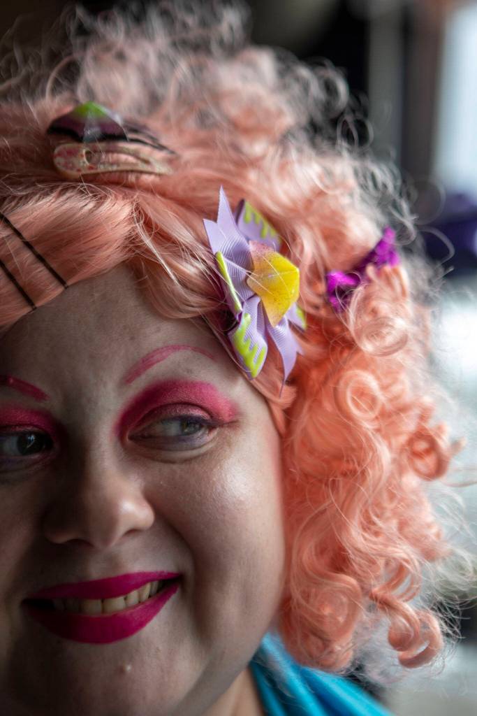 Lexi Angel, 30, poses for a photo cosplaying as Pinkie Pie from &ldquo;My Little Pony: Equestria Girls&rdquo; at Catalyst Café in Everett, Washington on Wednesday, Feb. 22, 2023. Angel is speaking on a panel called &ldquo;Body Positivity In The Cosplay Community&rdquo; at this year&rsquo;s Emerald City Comic Con. (Annie Barker / The Herald) 
