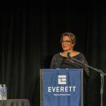 Mayor Cassie Franklin gives the State of Everett Update at the Edward Hansen Conference Center in Everett, Washington on Thursday, March 9, 2023. (Annie Barker / The Herald)