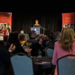Mayor Cassie Franklin gives the State of Everett Update at the Edward Hansen Conference Center in Everett, Washington on Thursday, March 9, 2023. (Annie Barker / The Herald)