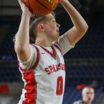 Stanwoods Grace Walker (0) shoots for a three during a 3A girls game in the Hardwood Classic between Lynnwood and Stanwood at the Tacoma Dome in Tacoma, Washington on Wednesday, March 1, 2023. Stanwood won, 74-69. (Annie Barker / The Herald)