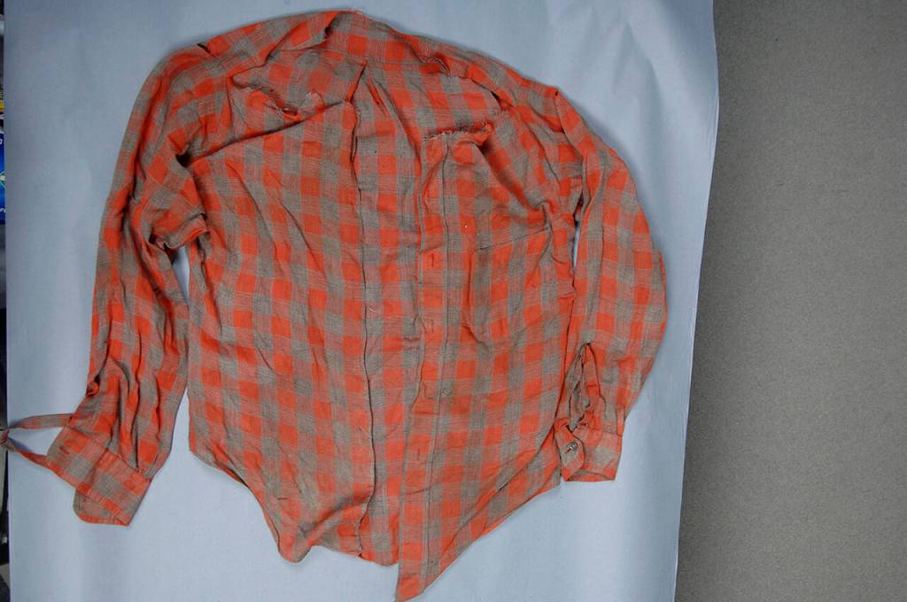 The red checkered shirt Gary Haynie was wearing when he was found dead on Jan. 3, 1979. (Snohomish County Medical Examiners Office)