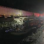There were no injuries Tuesday night after a train collided with a truck at 212th Street NW and Sill Road south of Silvana. (Snohomish County Sheriffs Office)