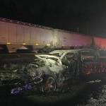 There were no injuries Tuesday night after a train collided with a truck at 212th Street NW and Sill Road south of Silvana. (Snohomish County Sheriff's Office)