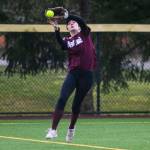 Cascades Sophia Tripp makes a catch during the game against Lakewood on Monday, March 13, 2023 in Everett, Washington. (Olivia Vanni / The Herald)