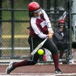 Cascades Jaidyn Wilson gets a hit during the game against Lakewood on Monday, March 13, 2023 in Everett, Washington. (Olivia Vanni / The Herald)