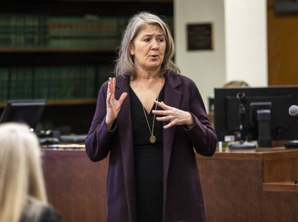 Defense attorney Natalie Tarantino makes her closing arguments the trial of Richard Rotter at the Snohomish County Courthouse on Friday, March 31, 2023, in Everett, Washington. (Olivia Vanni / The Herald)