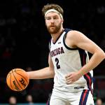 Gonzaga forward Drew Timme handles the ball against San Francisco during the second half of a semifinal game of the West Coast Conference Tournament on March 6 in Las Vegas. (AP Photo/David Becker)