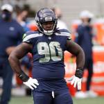 Seahawks defensive tackle Jarran Reed looks on during a game against the Giants on Dec. 6, 2020, in Seattle. (AP Photo/Larry Maurer)